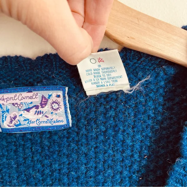 April Cornell Vintage Wool Cardigan Knit Sweater Blue Button Front sz L - Image 11