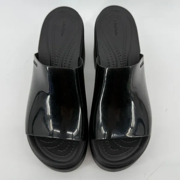 Crocs Brooklyn Slide Block High Shine Heel Sandals Black Women 7 Chunky Y2K - Image 2