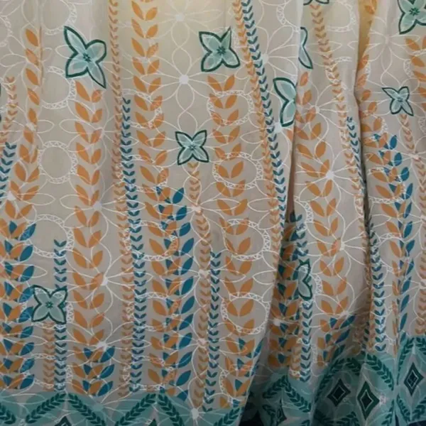 Mint Green Boho Eyelet A-Line Pleated Midi Skirt Teal Yellow Small - Image 7