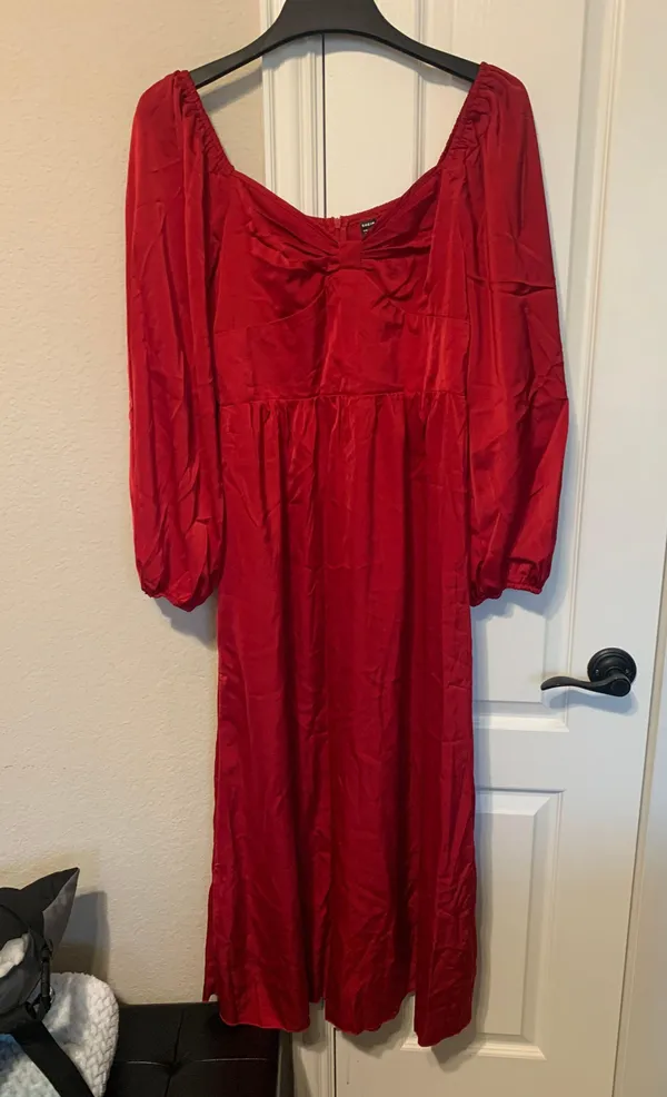 SheIn Sweetheart Neck Lantern Sleeve Satin Dress - Image 2