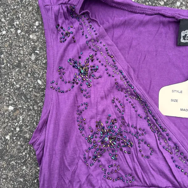 NWT Y2K Angie purple beaded v neck tank size M - Image 6