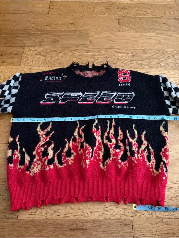 S - Unbranded - Women's Black & Red Racing Graphic Sweater oversized - Image 7