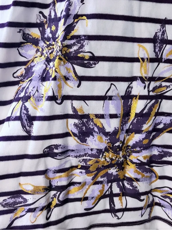 Hasting & Smith NWT Dark Purple Striped Floral 3/4 Sleeve Cotton Blend Top XL - Image 3