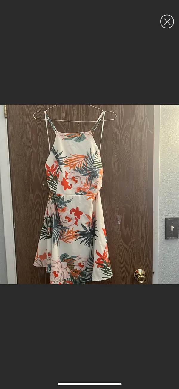 Lulus Tarynn Cream Tropical Print Backless Skater Dress - M - Image 5