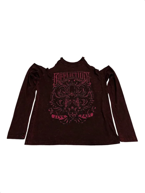 Affliction Long Sleeve Graphic Tee 'LIVE FAST' Rhinestones Y2K Grunge Mall Goth - Image 2