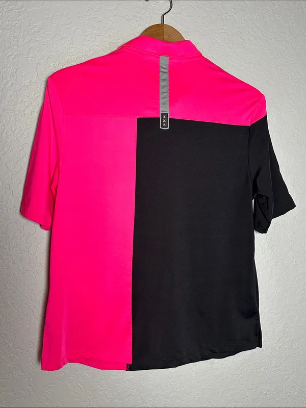 jamie sadock Hot Pink Black Colorblock Short Sleeve Golf Polo Shirt Athletic - Image 4