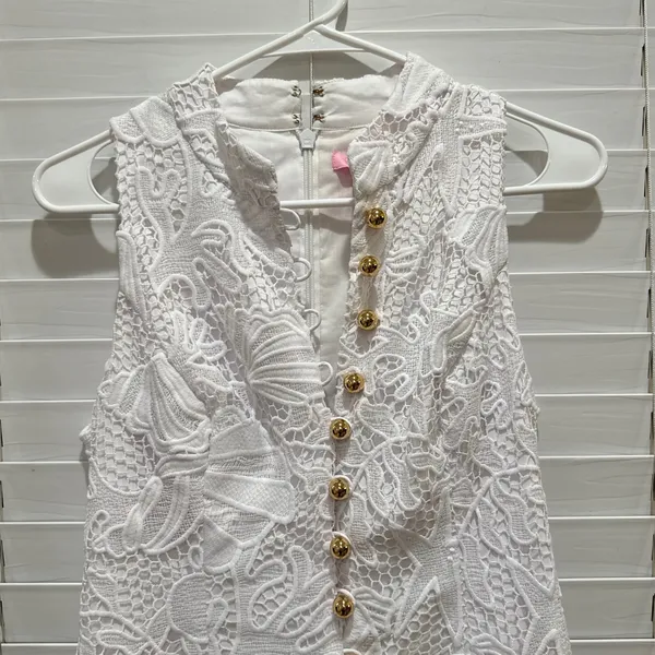 Lilly Pulitzer Alexa Lace Seashell Beach Bridal Shift Dress Sz 2 White Buttons - Image 2