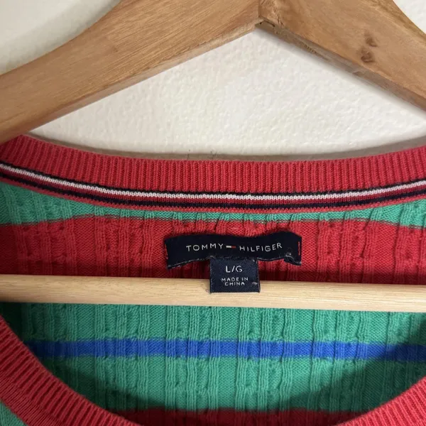 Tommy Hilfiger Sweater Womens Large Multicolor Striped Cable Knit Pullover Crew - Image 5