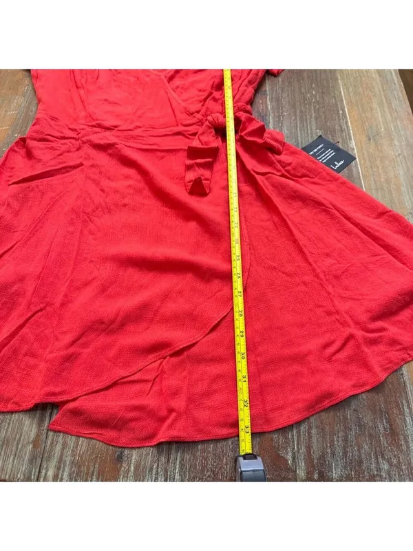 Lulus Red Wrap Mini Dress Short Sleeve Tie Cuff V-Neck Size Large NWT - Image 9
