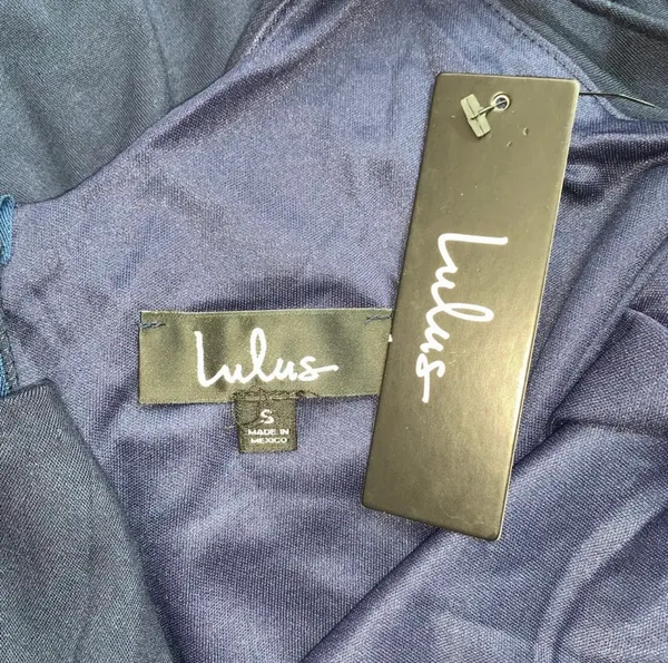 Lulus Twirl For You Navy Blue Midi Skater Dress V-neck Spaghetti Strap NWT - Image 6