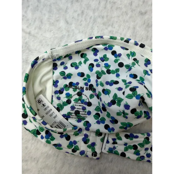 PacSun Swim‎ Womens Medium Blue White Berry Floral Twist Bandeau Bikini Top NWT - Image 5