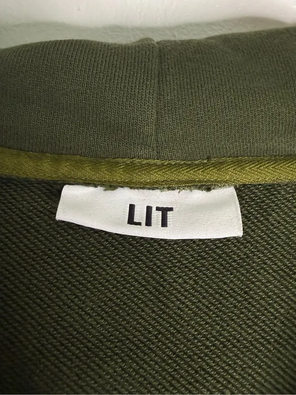 LIT Active Olive Green Zip Hoodie Oversized XL Cotton Tencel Sweatshirt - Image 2