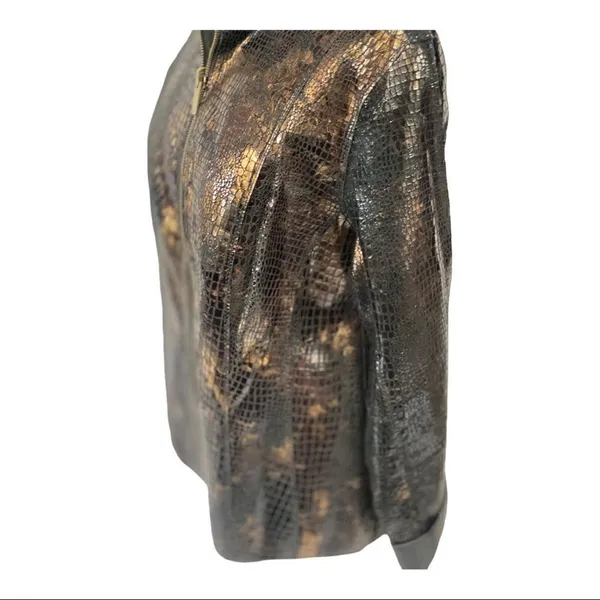 Reversible Faux Black Leather Moto & Animal Print Lightweight Jacket - Image 8
