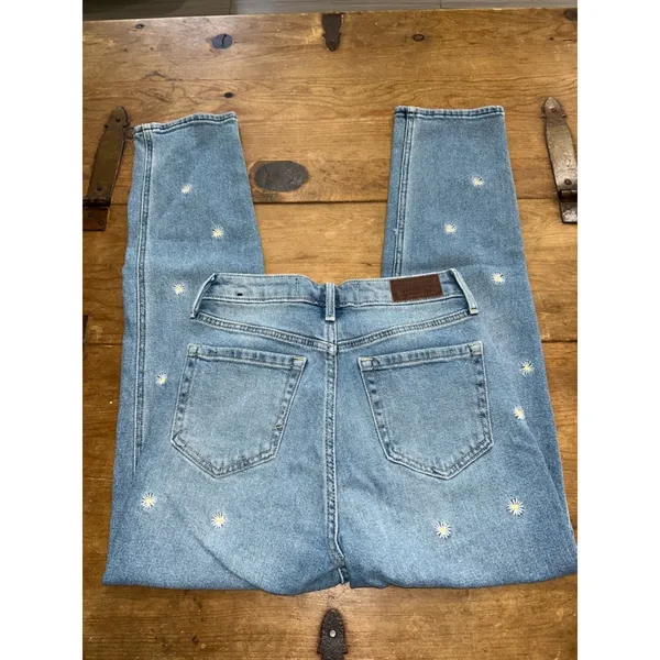 Hollister Daisy Embroidered Jeans Size 0R High Rise Straight Leg Light Wash - Image 7