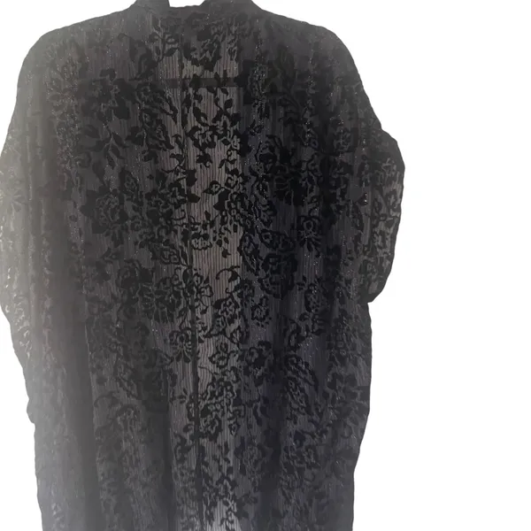 Jessica Simpson XL Witchy Velvet Fringe‎ Metallic Open Front Cardigan Long Top - Image 9