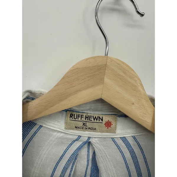 Ruff Hewn Womens Blue White Striped Button Down Shirt Sz XL Cotton‎ Coastal - Image 5