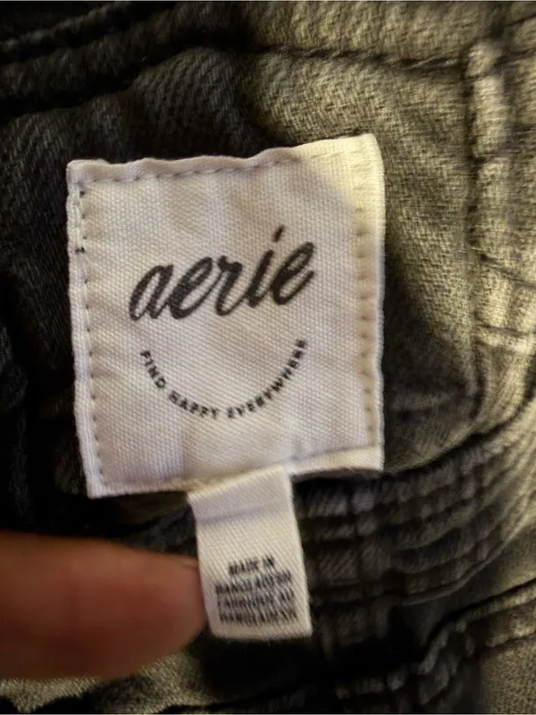 aerie baggy gray Cargo Denim Overalls wide leg size M - Image 16