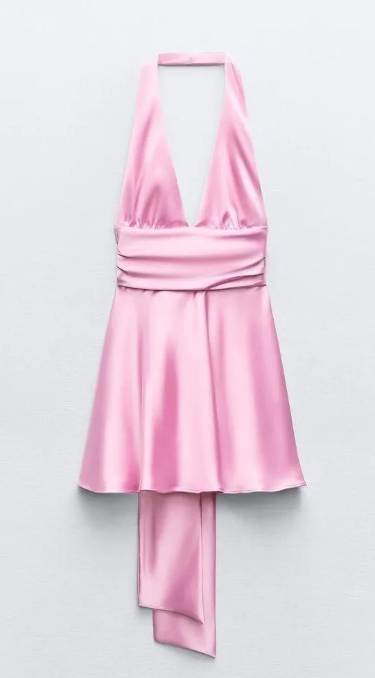 ZARA dress mini halter pink satin Bow 🍬 🎀 wedding party coctail bridal shower - Image 12