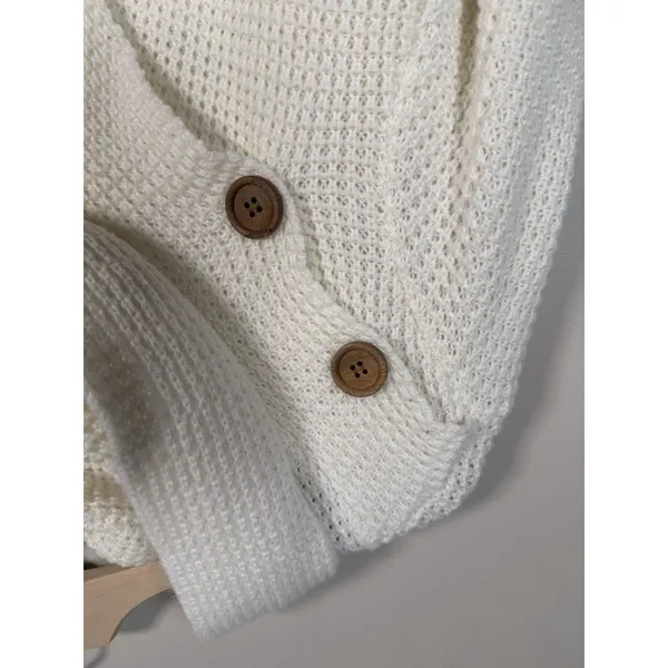 Kate and Sam Overlap Sweater Women’s L Ivory Cowl Neck Waffle Knit Cape Split‎ - Image 2