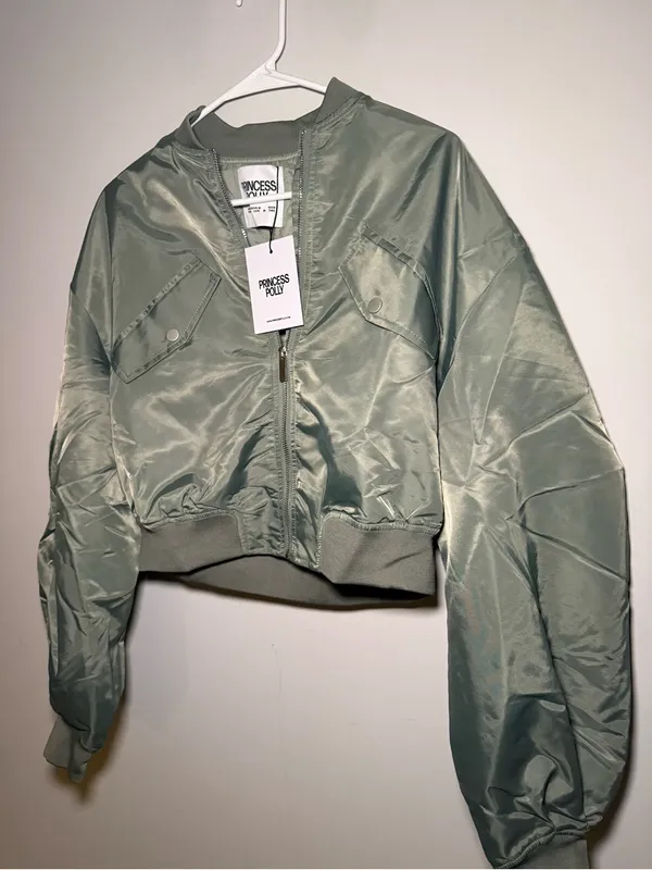 Princess Polly Thalya Green Cropped Bomber Jacket Women’s US 6 NWT - Image 6
