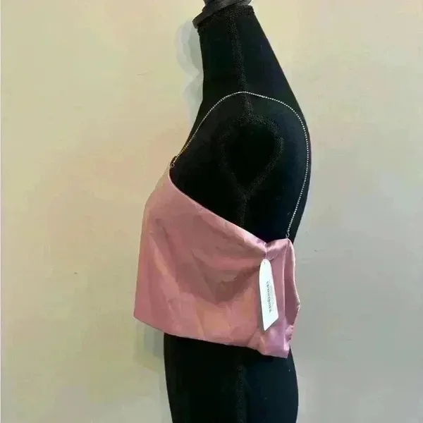 Backless Satiny Pink Crop Tank with Jeweled Spaghetti Straps Size S - Image 6