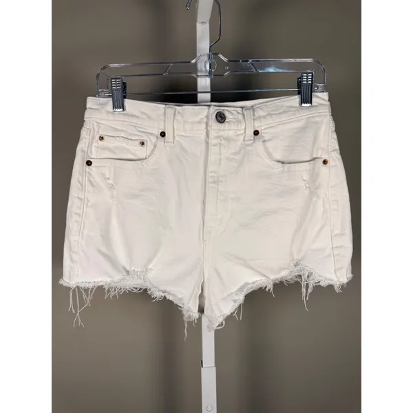 Abercrombie & Fitch The Mom Short High Rise White Distressed Denim 28/6 - Image 2