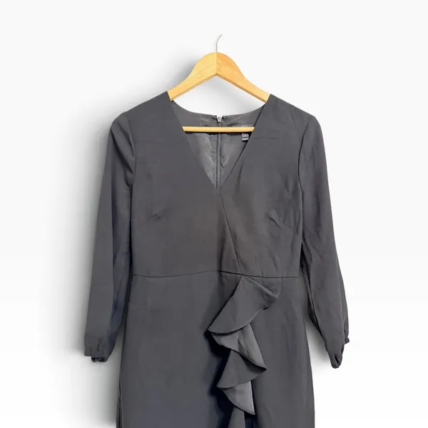 J.Crew Drapey ruffle front dress Long Sleeve Black Size 4 #H6301 - Image 3