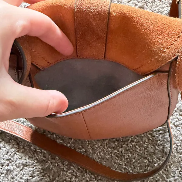 Vince Camuto Kayci Caramel Suede & Leather Crossbody - Image 8