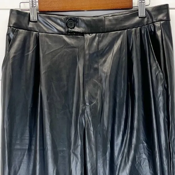H Halston Faux‎ Leather Pants Women Small Straight Leg Corporate Goth Grunge - Image 4