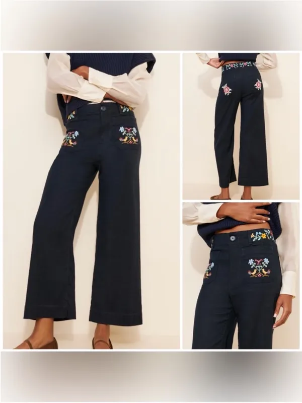 Tricia Fix Anthropologie Maeve Reworked Embroidered Colette Linen Pants - 31 - Image 2