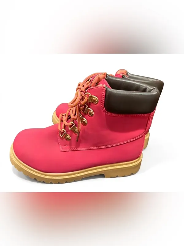Fashion Class USA Kids "Working Hiking" Pink Lace-Up Boots - Size 2 - Image 4
