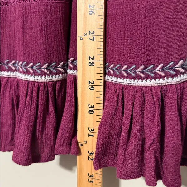 Free People Women’s Size S Sunrise Wanderer Mini Boho Embroidered Dress Plum - Image 6