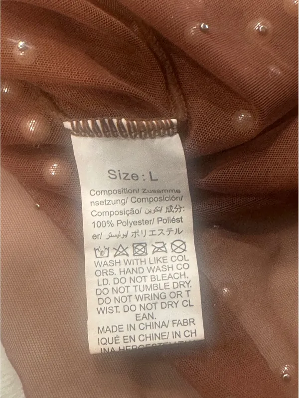cropped top with pearls and long sleeves; pearl-embellished Sz L - Image 6