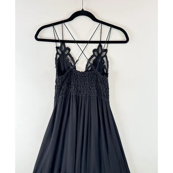 Free People Womens Dress Black Adella Mini Slip Strappy V Neck Flowy Fairy Small - Image 8