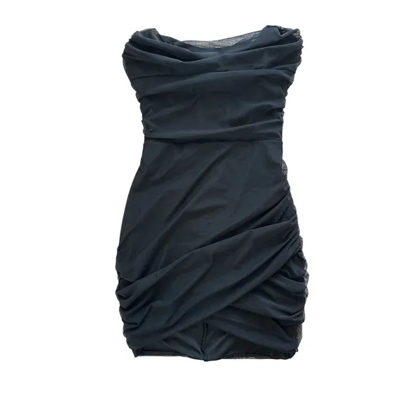 Leau Caro Corset Mini Dress Size Small‎ Black Strapless Ruched Bodycon Mesh - Image 4