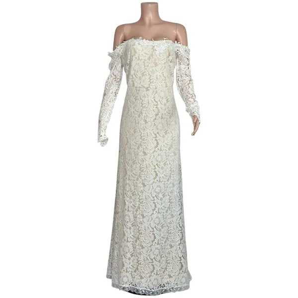 LULUS Romance Dreamer Lace Off-the-Shoulder Dress, White, Large - Image 7