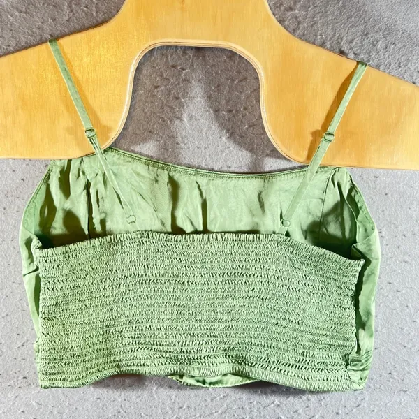 1275 | Aerie Satin Smocked Back‎ Cropped Cami Tank Top Green Womens Large - Image 2