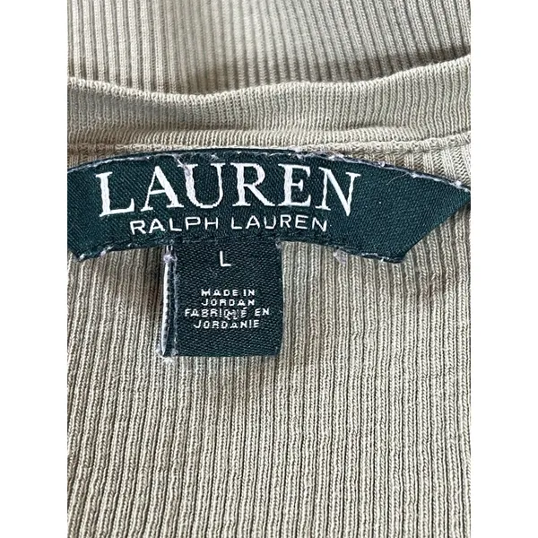 Ralph Lauren Y2K Ribbed Lace Up Top Womens L Sage Green Short Sleeve Grunge - Image 5
