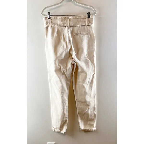 Sezane High Rise Paperbag Belted Tapered Straight Leg Jeans Cream 36 - Image 4