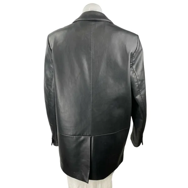 Zara Womens Black Faux Vegan Leather Long Sleeve Button Blazer Coat Jacket Sz M - Image 2