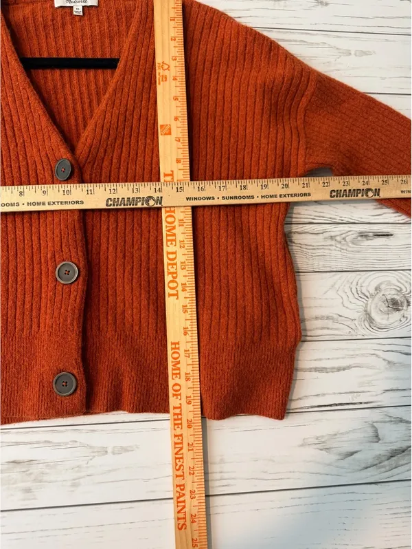 Madewell XS Burnt Orange Merino Wool Alpaca Ribbed Button Cardigan - Image 14