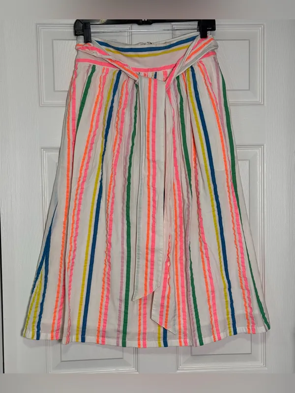 Boden Cathy Midi Skirt Multicolor Stripes Lined Size 6 White - Image 6