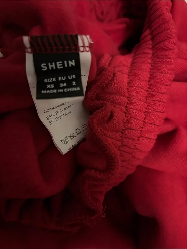 SHEIN XS Red Fleece Drawstring Jogger Pants - Image 3