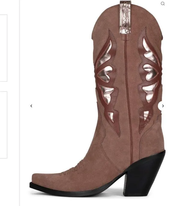 Jeffrey Campbell Fluttering Cowboy Boots in Blush Suede Metallic - Cowgirl Boot - Image 3