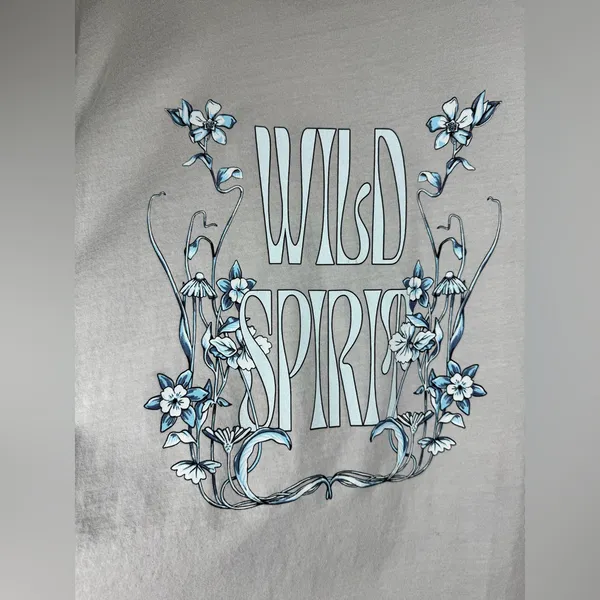 🩶💙100% Cotton Wild Spirit Floral Graphic Boho Tee in Smoky Light Blue Size XXL - Image 2