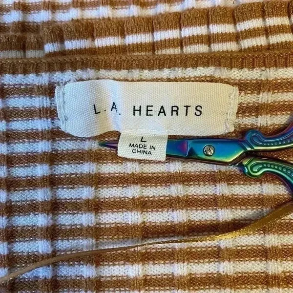 LA Hearts Womens Brown White Striped‎ Ribbed V-Neck Cropped Sweater Large - Image 3