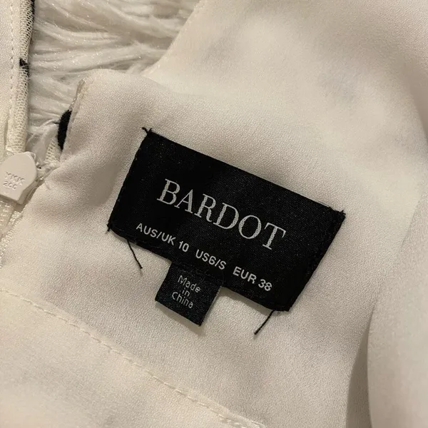 Bardot Embroidered Tiered Mini Dress in Black White Size 6 - Image 8