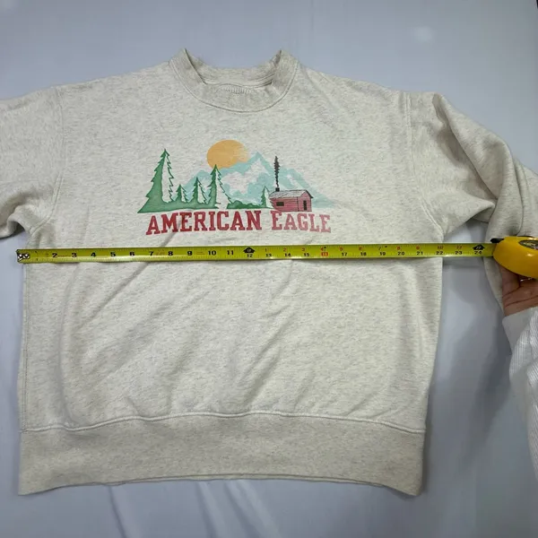 American Eagle Graphic Cabin Mountain Crewneck Sweatshirt Size Small - Image 6