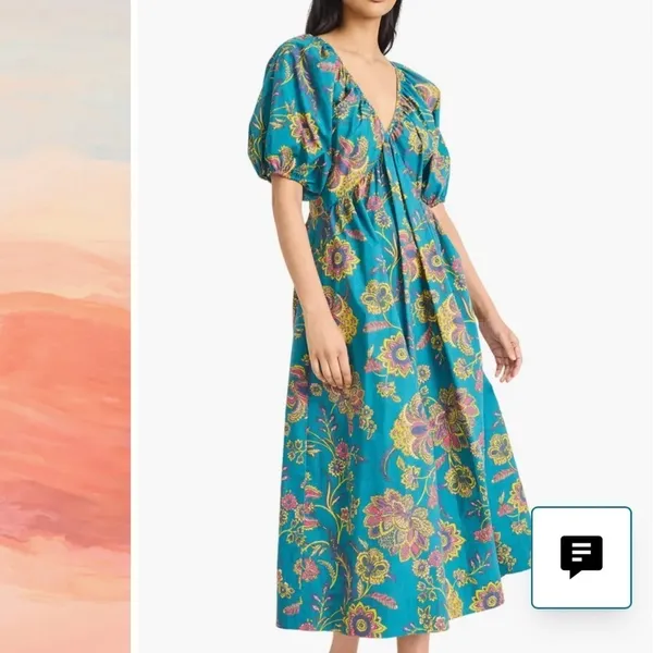 NWT The Good Journey Puff Sleeve Floral Cotton Maxi Dress Green 2 - Image 2