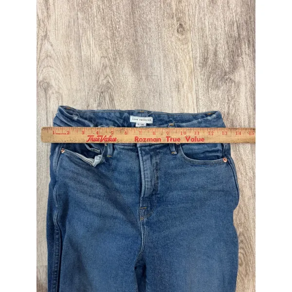 Good‎ American High Rise Straight Leg Blue Jeans Raw Hem Women's Size 2/26 - Image 4